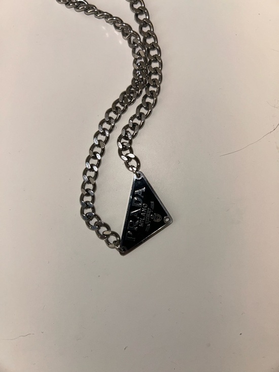Prada Jewelry - Prada Silver-Tone Triangle Logo Chain Necklace